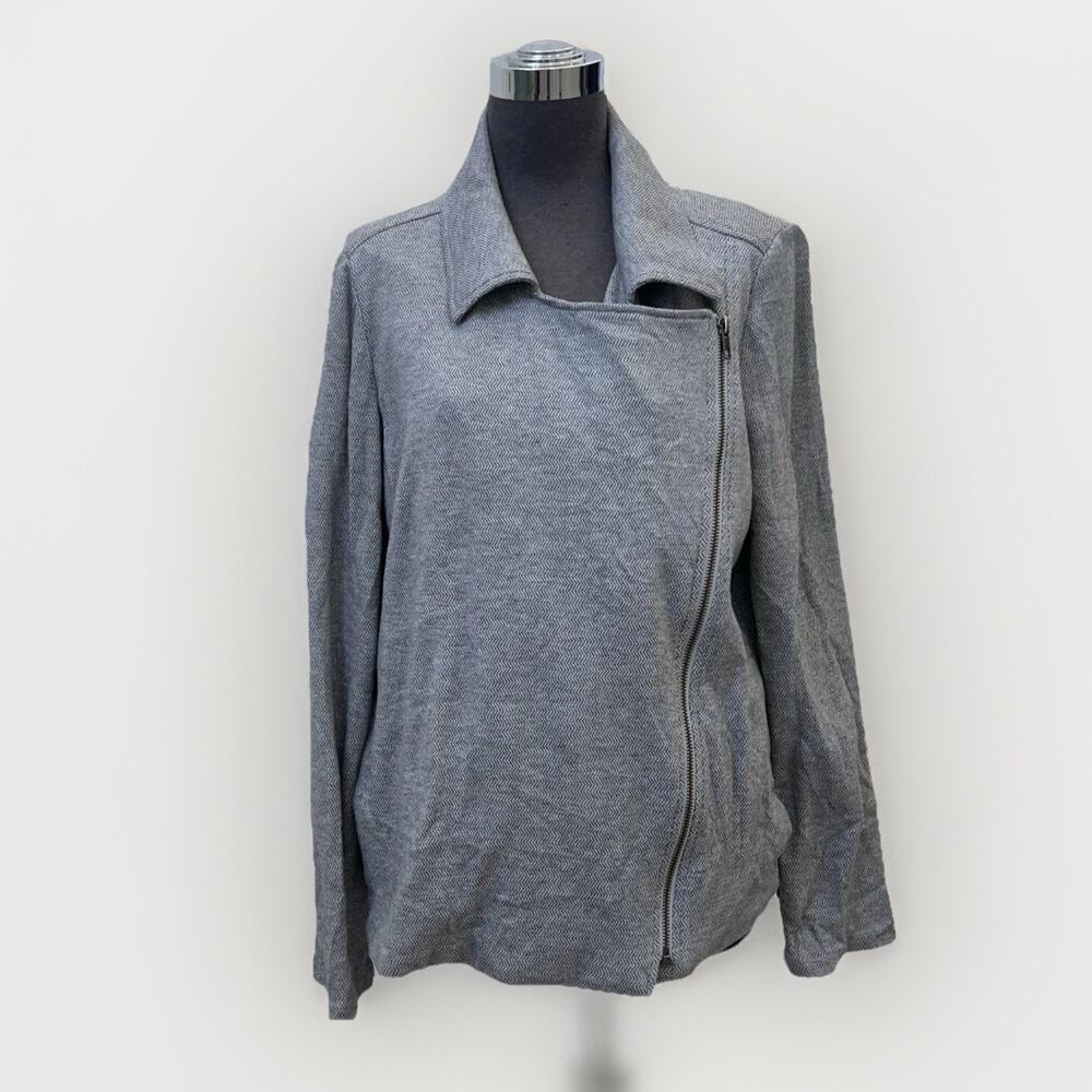 Eileen Fisher Organic Cotton Moto Jacket Women's L Gray Knit Herringbone